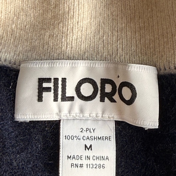 Filoro 2-Ply Cashmere Polo Navy with White Collar Sweater, size Medium - Picture 8 of 8